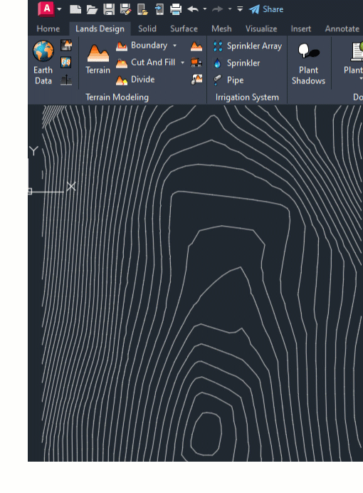 Creating a 3D terrain from contour curves in Lands Design for AutoCAD