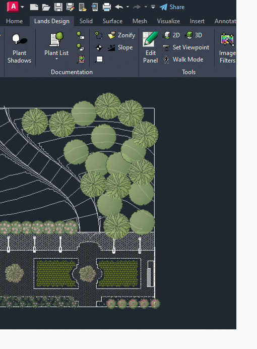 Plant labeling, plant photos, level marks and dimensions in Lands Design for AutoCAD