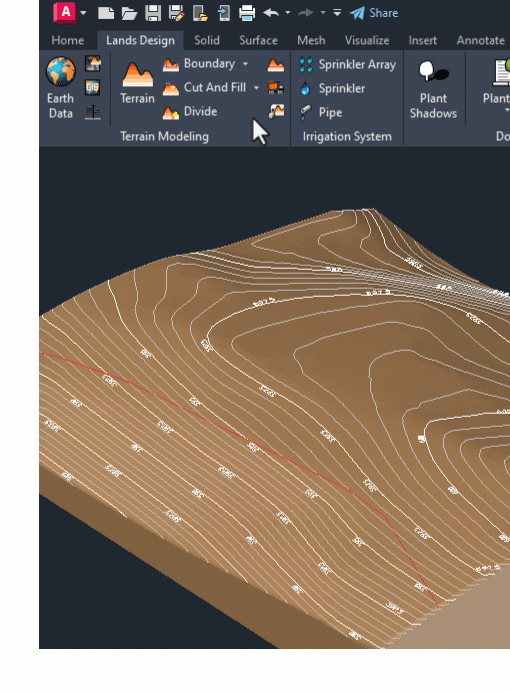 Designing a graded path with slope control in Lands Design for AutoCAD